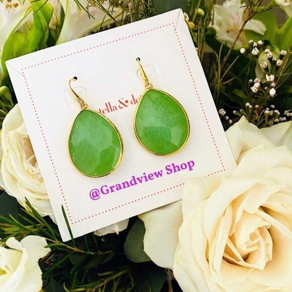Stella & Dot Jade Serenity Drop Earrings Gold - Picture 2 of 5